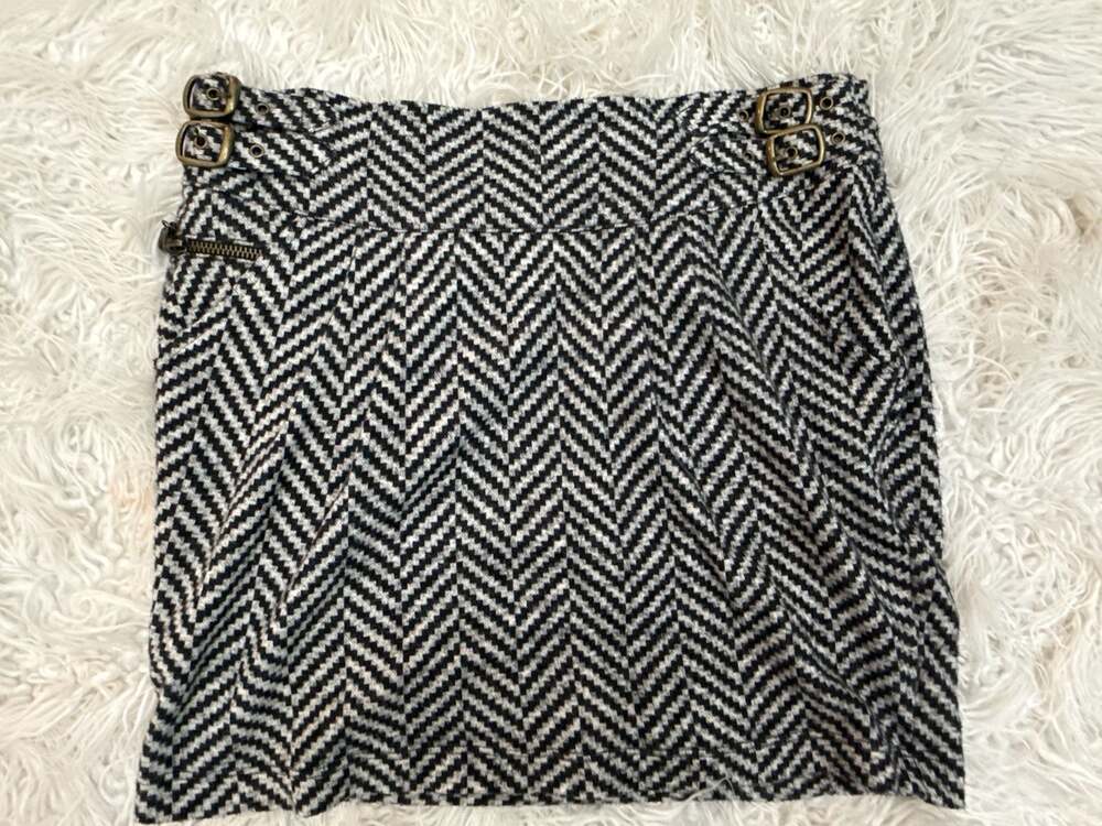 Mike Gonzalez Small Black & White Chevron Herringbone Mini Skirt